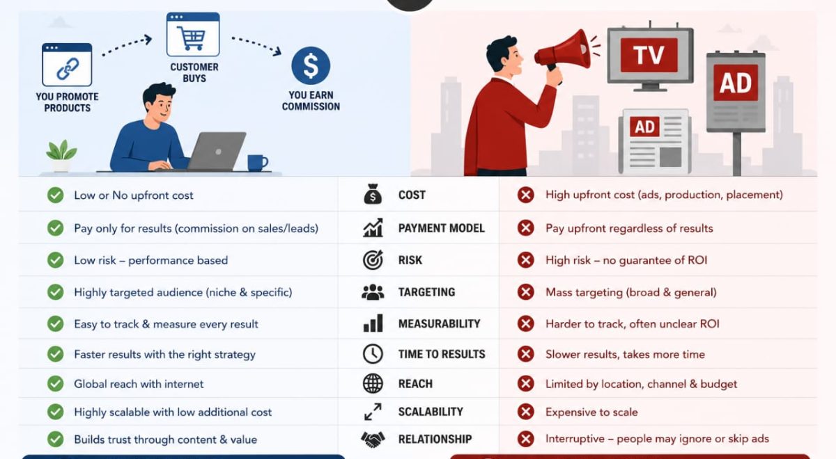 Affiliate marketing vs Traditional commerce:The Ultimate 2026 Comparison Guide